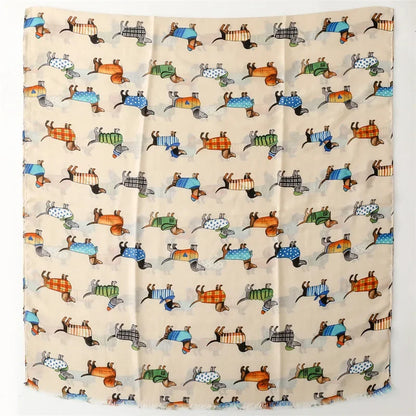 Japanese Summer Dog Animal Print Scarves for Women Cartoon Fashion Viscose Shawl Ladies Summer Beach Big Scarf Hijab Wholesale