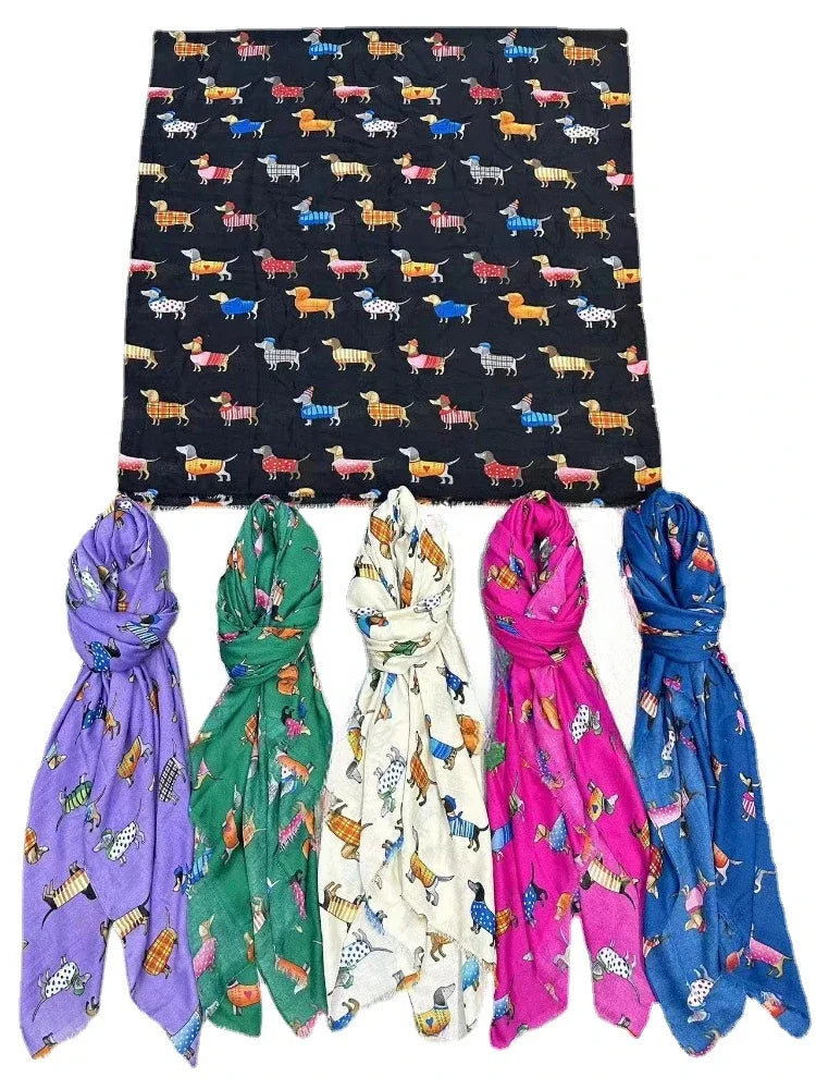 Japanese Summer Dog Animal Print Scarves for Women Cartoon Fashion Viscose Shawl Ladies Summer Beach Big Scarf Hijab Wholesale