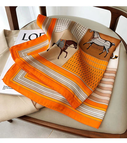 Luxury Hijab Silk Shawl and Wrap Cute Cat Print Scarf for Women Neckerchief Hair Band Wrist Headband Bandana 2023 Echarpe