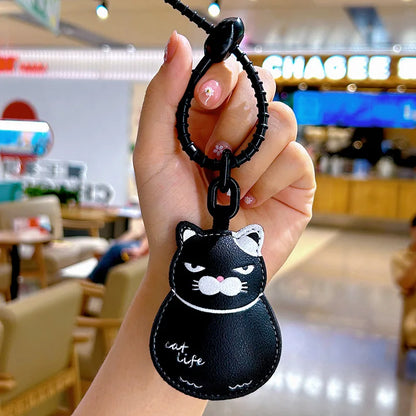 Expression Cat Keychain Cartoon Cat Leather Pendant Car Key Chain Cute Bag Accessories Girl Gift