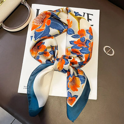 Luxury Hijab Silk Shawl and Wrap Cute Cat Print Scarf for Women Neckerchief Hair Band Wrist Headband Bandana 2023 Echarpe