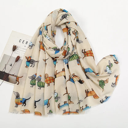 Animal Printed Scarf Cartoon Cat Pattern Hijab Soft Viscose Remove Edge Long Shawl Women Colorful Foulard Wraps Tippet