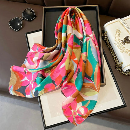 Luxury Hijab Silk Shawl and Wrap Cute Cat Print Scarf for Women Neckerchief Hair Band Wrist Headband Bandana 2023 Echarpe