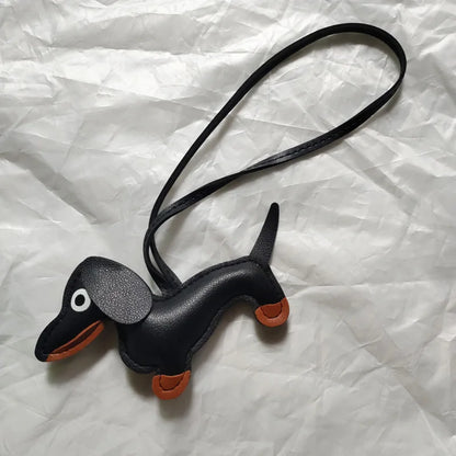 Fashion Car Dachshund Dog Keychain PU Leather Dog Keychains For Women Bag Pendant Jewelry Trinket Key Ring Key Holder Gift