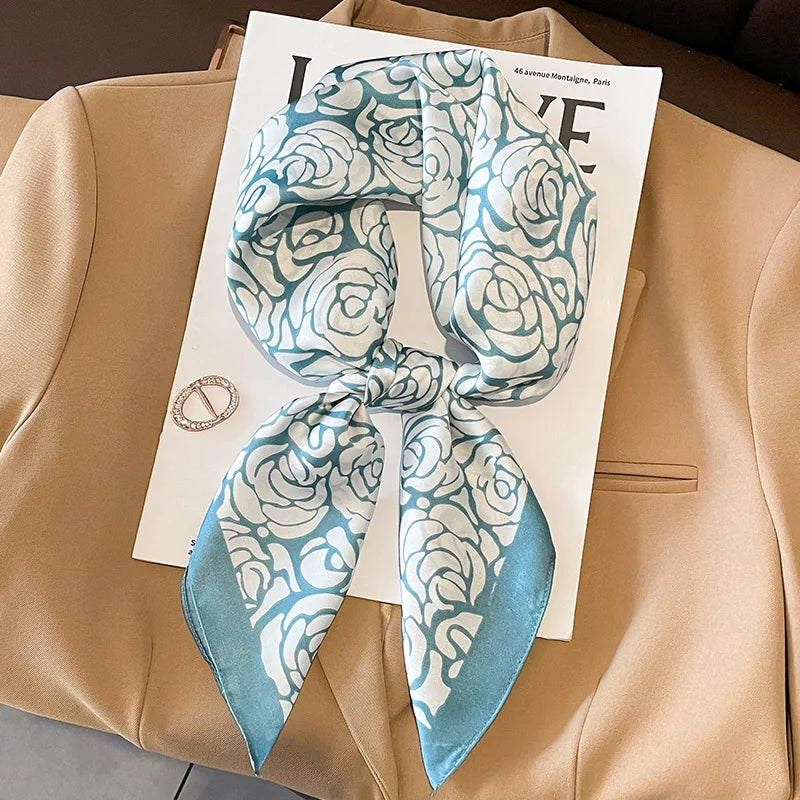 Luxury Hijab Silk Shawl and Wrap Cute Cat Print Scarf for Women Neckerchief Hair Band Wrist Headband Bandana 2023 Echarpe