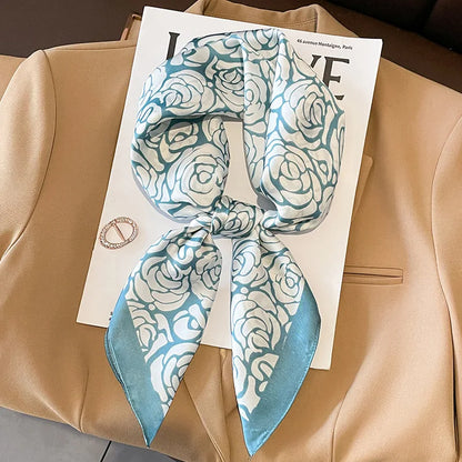 Luxury Hijab Silk Shawl and Wrap Cute Cat Print Scarf for Women Neckerchief Hair Band Wrist Headband Bandana 2023 Echarpe