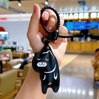 Expression Cat Keychain Cartoon Cat Leather Pendant Car Key Chain Cute Bag Accessories Girl Gift