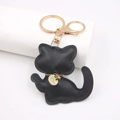 Fashion PU Leather Cat Pendant Keychain Cute Animal Keyring Women Bag Charm Handbag Hanging Decoration For Girl Gifts