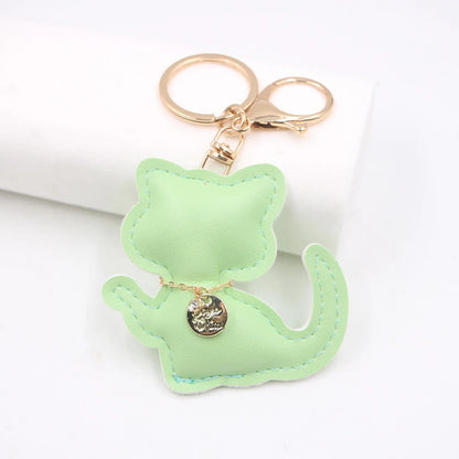 Fashion PU Leather Cat Pendant Keychain Cute Animal Keyring Women Bag Charm Handbag Hanging Decoration For Girl Gifts