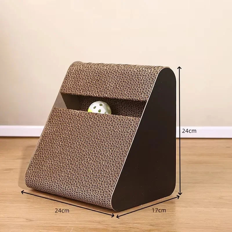 2 in 1 Cat Scratcher Cardboard with Rotating Ball Wear-resistant Triangles Shaped Vertical Climbing Frame Cat Scratching Board