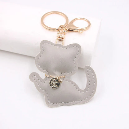 Fashion PU Leather Cat Pendant Keychain Cute Animal Keyring Women Bag Charm Handbag Hanging Decoration For Girl Gifts