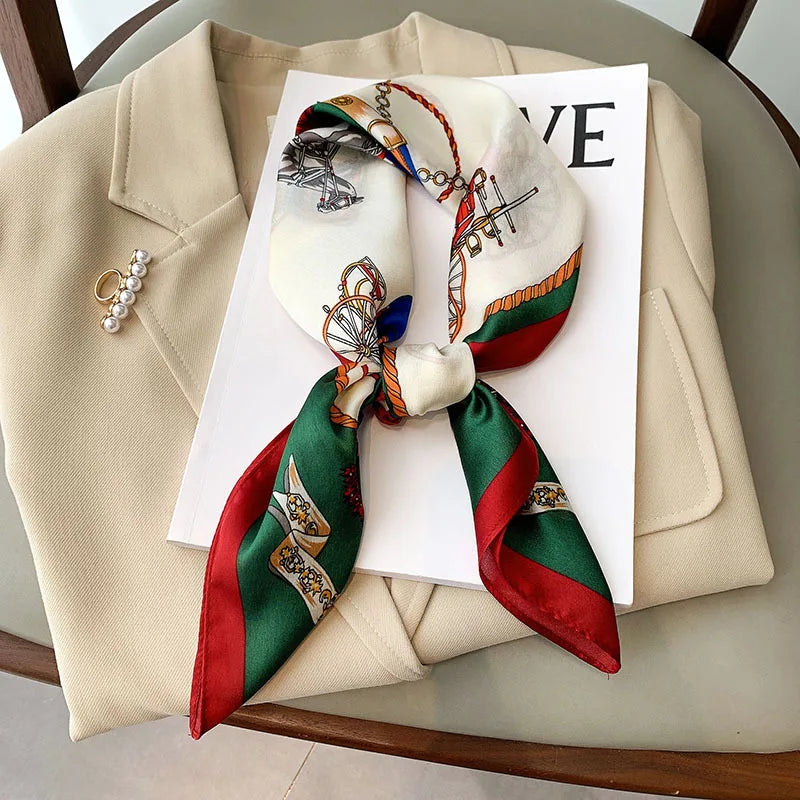 Luxury Hijab Silk Shawl and Wrap Cute Cat Print Scarf for Women Neckerchief Hair Band Wrist Headband Bandana 2023 Echarpe