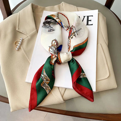 Luxury Hijab Silk Shawl and Wrap Cute Cat Print Scarf for Women Neckerchief Hair Band Wrist Headband Bandana 2023 Echarpe