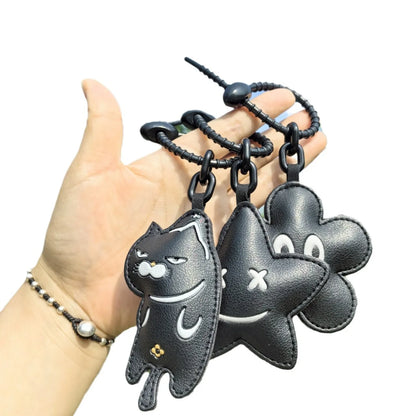 Expression Cat Keychain Cartoon Cat Leather Pendant Car Key Chain Cute Bag Accessories Girl Gift