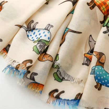 Japanese Summer Dog Animal Print Scarves for Women Cartoon Fashion Viscose Shawl Ladies Summer Beach Big Scarf Hijab Wholesale