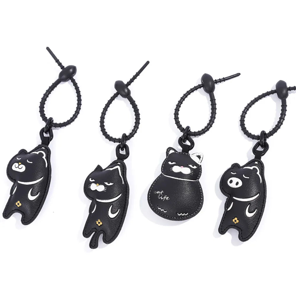 Expression Cat Keychain Cartoon Cat Leather Pendant Car Key Chain Cute Bag Accessories Girl Gift