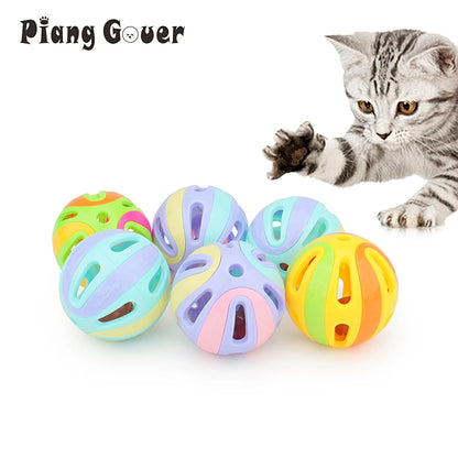 6pcs Random Bell Plastic Ball Cat Toy Colorful Splicing 4.8cm Pet Toy Accessory