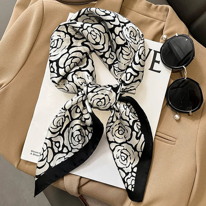 Luxury Hijab Silk Shawl and Wrap Cute Cat Print Scarf for Women Neckerchief Hair Band Wrist Headband Bandana 2023 Echarpe