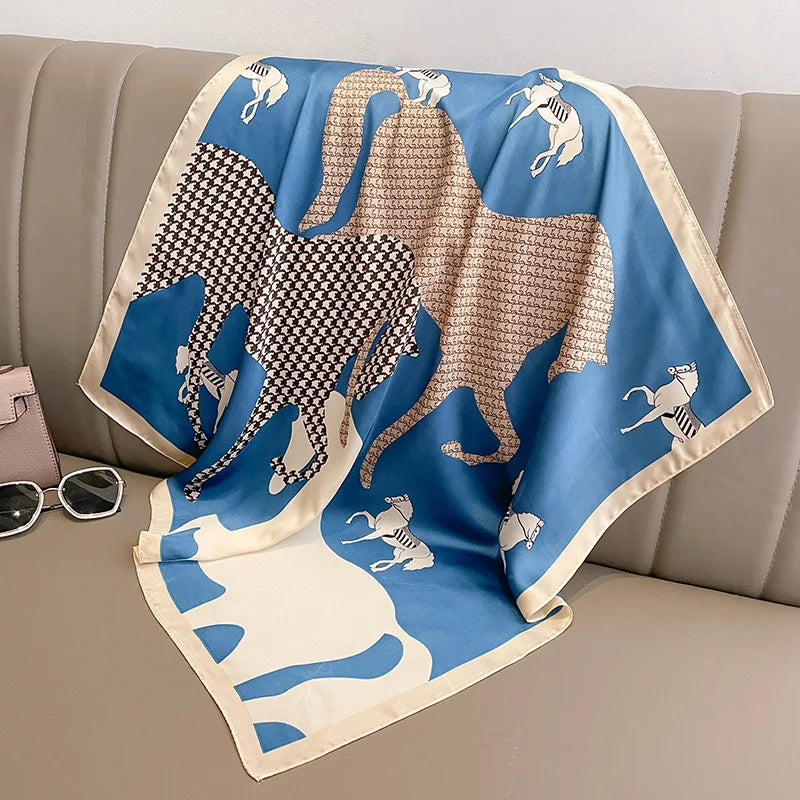 Luxury Hijab Silk Shawl and Wrap Cute Cat Print Scarf for Women Neckerchief Hair Band Wrist Headband Bandana 2023 Echarpe