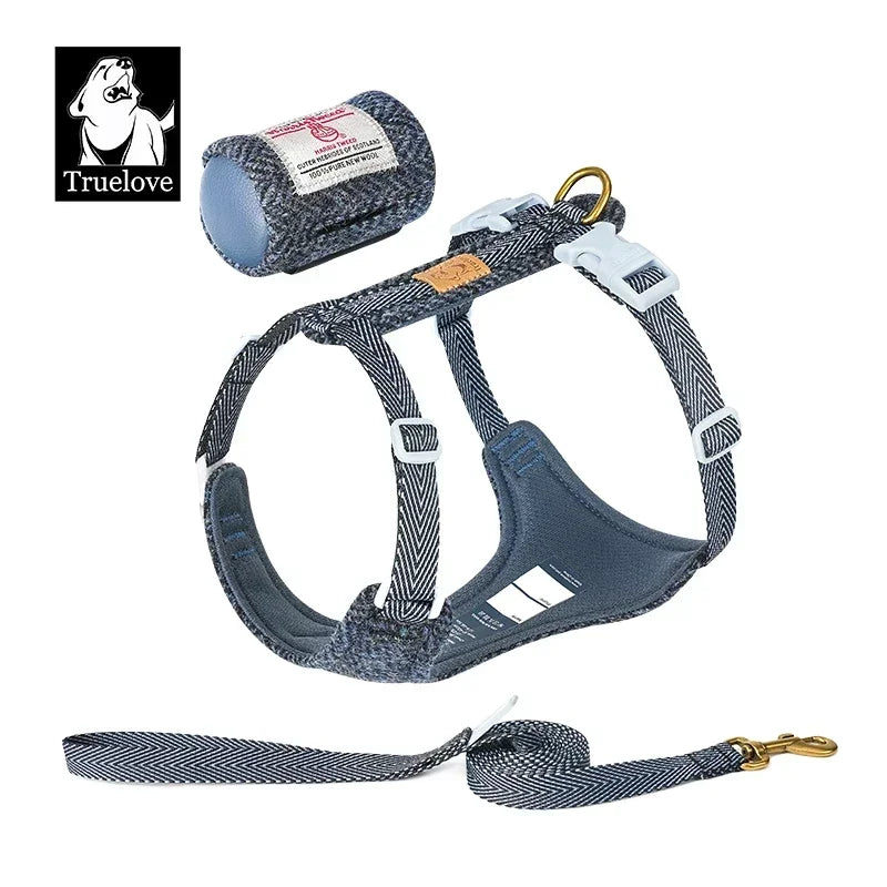 Truelove Pet Harness Leash Set Harris Tweed Fabric No Pull Dog Vest Harness for Walking Training Adjustable Easy Control TLH2912