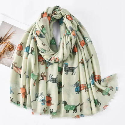 Animal Printed Scarf Cartoon Cat Pattern Hijab Soft Viscose Remove Edge Long Shawl Women Colorful Foulard Wraps Tippet