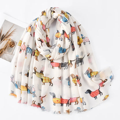 Animal Printed Scarf Cartoon Cat Pattern Hijab Soft Viscose Remove Edge Long Shawl Women Colorful Foulard Wraps Tippet