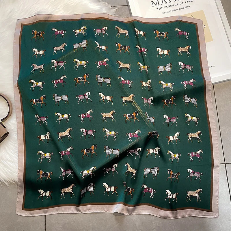 Luxury Hijab Silk Shawl and Wrap Cute Cat Print Scarf for Women Neckerchief Hair Band Wrist Headband Bandana 2023 Echarpe
