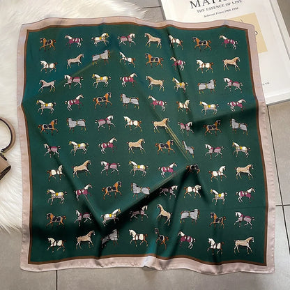 Luxury Hijab Silk Shawl and Wrap Cute Cat Print Scarf for Women Neckerchief Hair Band Wrist Headband Bandana 2023 Echarpe