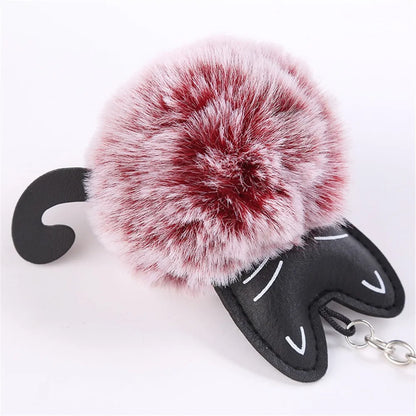 Cute Cat Leather Furry Keychain Pendant 8cm Women Key Ring Holder Pompoms Key Chains Lovely Plush Cow Lanyard For Keys Porte Clé