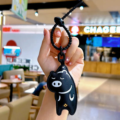 Expression Cat Keychain Cartoon Cat Leather Pendant Car Key Chain Cute Bag Accessories Girl Gift