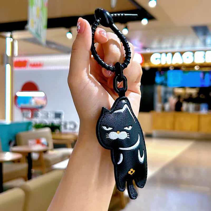 Expression Cat Keychain Cartoon Cat Leather Pendant Car Key Chain Cute Bag Accessories Girl Gift