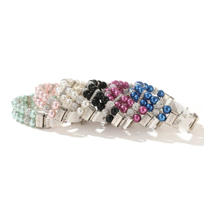 Pearl Pet Collar Artificial Pearls Rhinestone Dog Collar For Cat Necklace Wedding Party Pink Blue Green