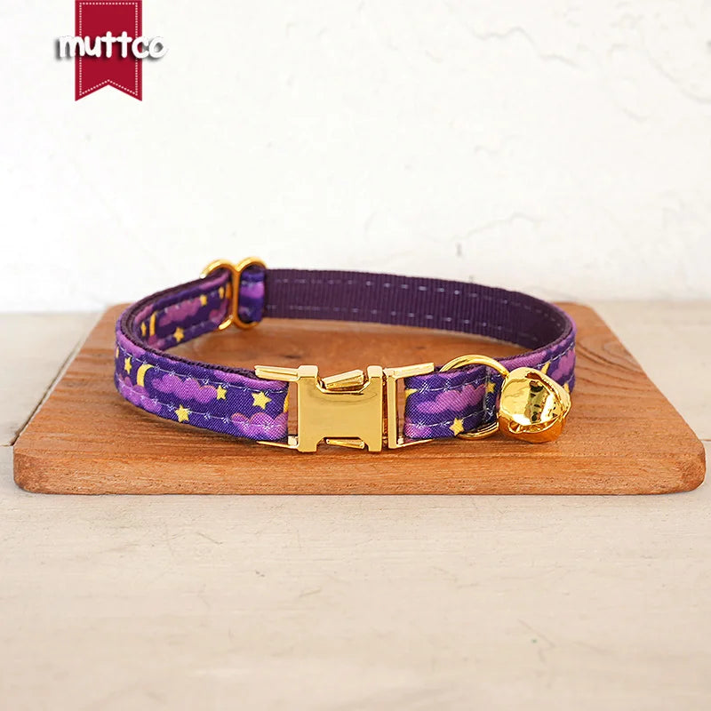 MUTTCO Retailing engraved independently designs christmas print cat collar PURPLE MOON NIGHT handmade cat collar 2 size UCC222
