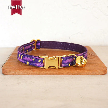 MUTTCO Retailing engraved independently designs christmas print cat collar PURPLE MOON NIGHT handmade cat collar 2 size UCC222