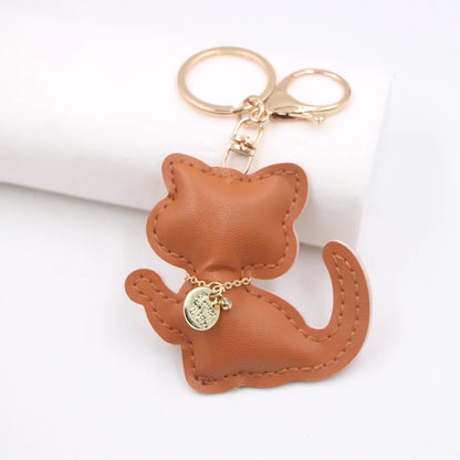 Fashion PU Leather Cat Pendant Keychain Cute Animal Keyring Women Bag Charm Handbag Hanging Decoration For Girl Gifts