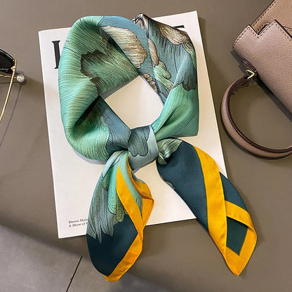 Luxury Hijab Silk Shawl and Wrap Cute Cat Print Scarf for Women Neckerchief Hair Band Wrist Headband Bandana 2023 Echarpe