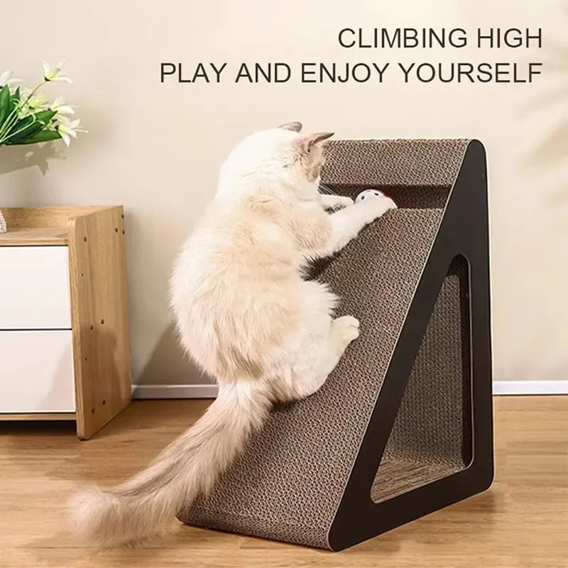 2 in 1 Cat Scratcher Cardboard with Rotating Ball Wear-resistant Triangles Shaped Vertical Climbing Frame Cat Scratching Board
