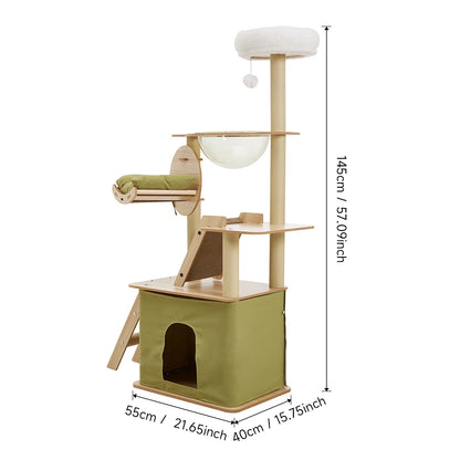Tieker Deluxe Cat Tower Set Cat Climbing Cat Scratching Toy Home Cat Playhouse with Scratching Board Hammock Ramp Cat Condo