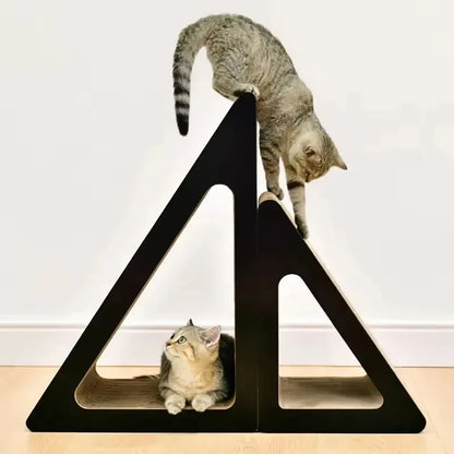 2 in 1 Cat Scratcher Cardboard with Rotating Ball Wear-resistant Triangles Shaped Vertical Climbing Frame Cat Scratching Board