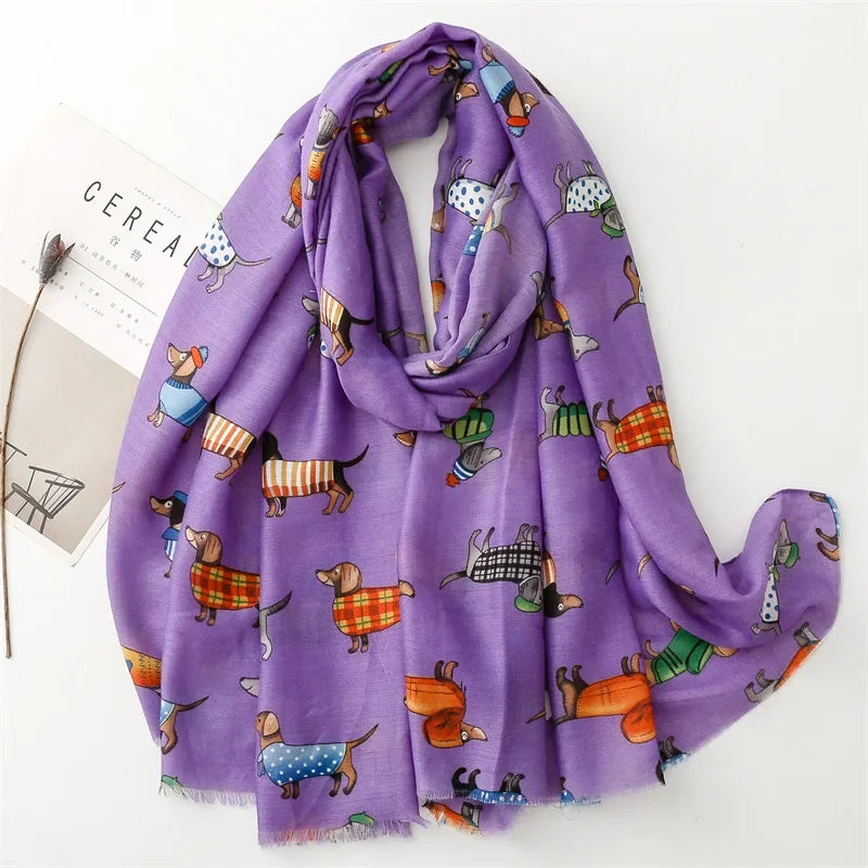 Japanese Summer Dog Animal Print Scarves for Women Cartoon Fashion Viscose Shawl Ladies Summer Beach Big Scarf Hijab Wholesale