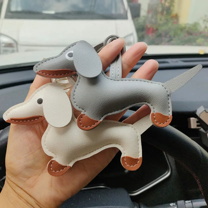 Fashion Car Dachshund Dog Keychain PU Leather Dog Keychains For Women Bag Pendant Jewelry Trinket Key Ring Key Holder Gift
