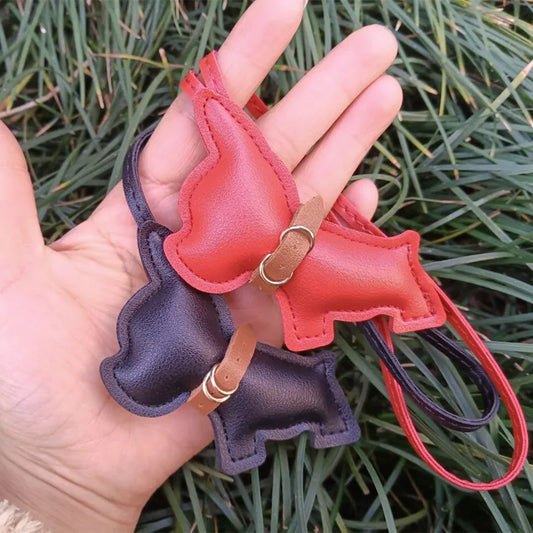 Punk Men's Car French Bulldog Keychain PU Leather Dog Keychains Cute for Women Bag Pendant Jewelry Trinket Key Ring Key Chain