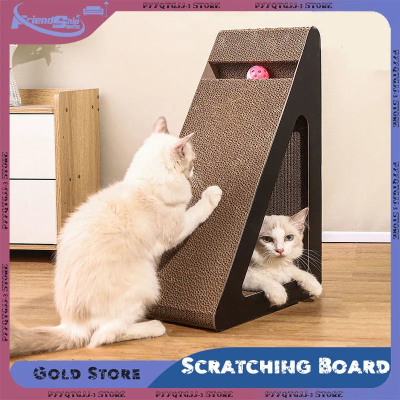 2 in 1 Cat Scratcher Cardboard with Rotating Ball Wear-resistant Triangles Shaped Vertical Climbing Frame Cat Scratching Board