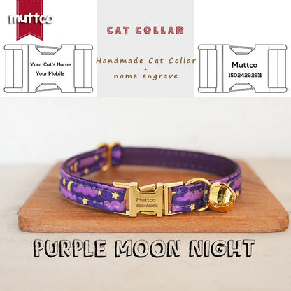 MUTTCO Retailing engraved independently designs christmas print cat collar PURPLE MOON NIGHT handmade cat collar 2 size UCC222