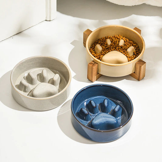 Paws Ceramic Slow Feeder Bowl