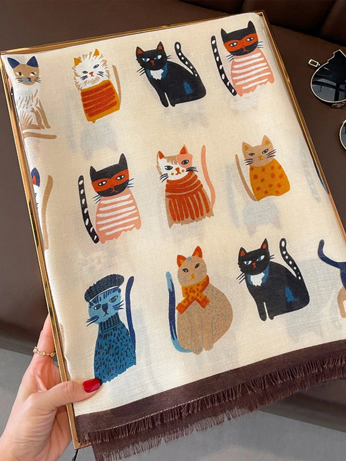 Animal Printed Scarf Cartoon Cat Pattern Hijab Soft Viscose Remove Edge Long Shawl Women Colorful Foulard Wraps Tippet