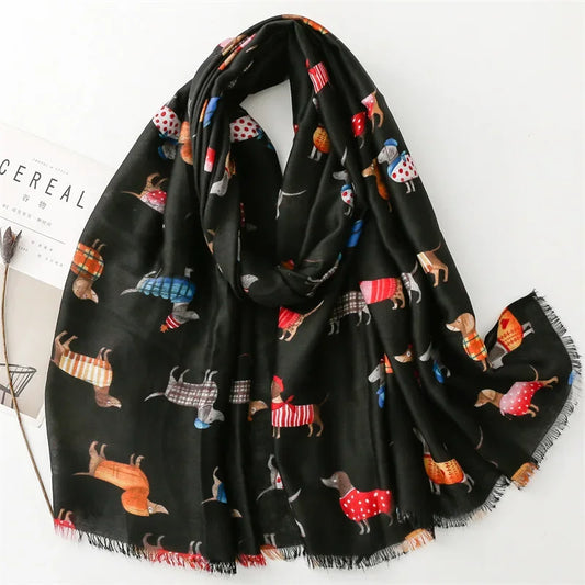 Japanese Summer Dog Animal Print Scarves for Women Cartoon Fashion Viscose Shawl Ladies Summer Beach Big Scarf Hijab Wholesale