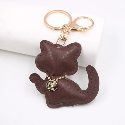 Fashion PU Leather Cat Pendant Keychain Cute Animal Keyring Women Bag Charm Handbag Hanging Decoration For Girl Gifts