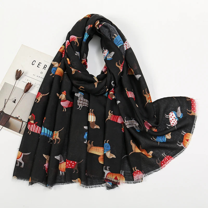Animal Printed Scarf Cartoon Cat Pattern Hijab Soft Viscose Remove Edge Long Shawl Women Colorful Foulard Wraps Tippet